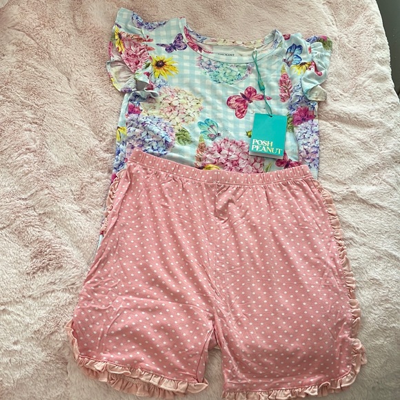 NWT Posh Peanut Ruffled Short Sleeve Ruffled Short Pajamas Set - Picture 4 of 7